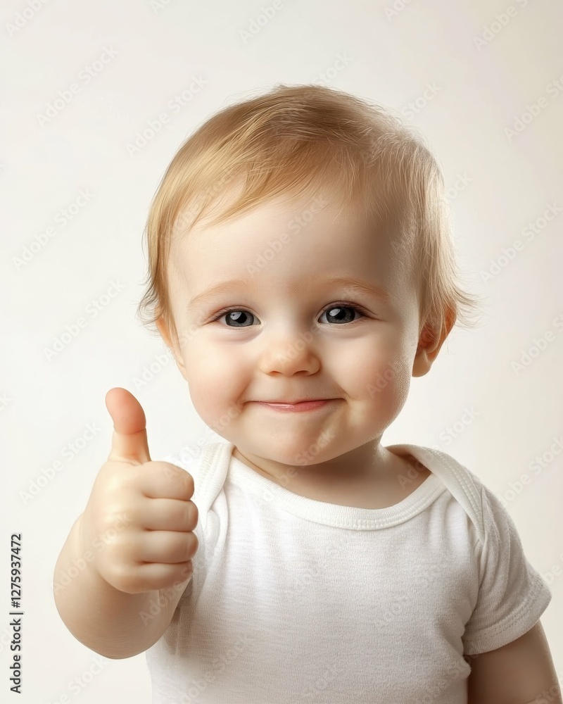 Baby Thumbs Up. Smiling Child Expressing Satisfaction with Thumb Up Gesture Baby Thumbs Up. Smiling Child Expressing Satisfaction with Thumb Up Gesture