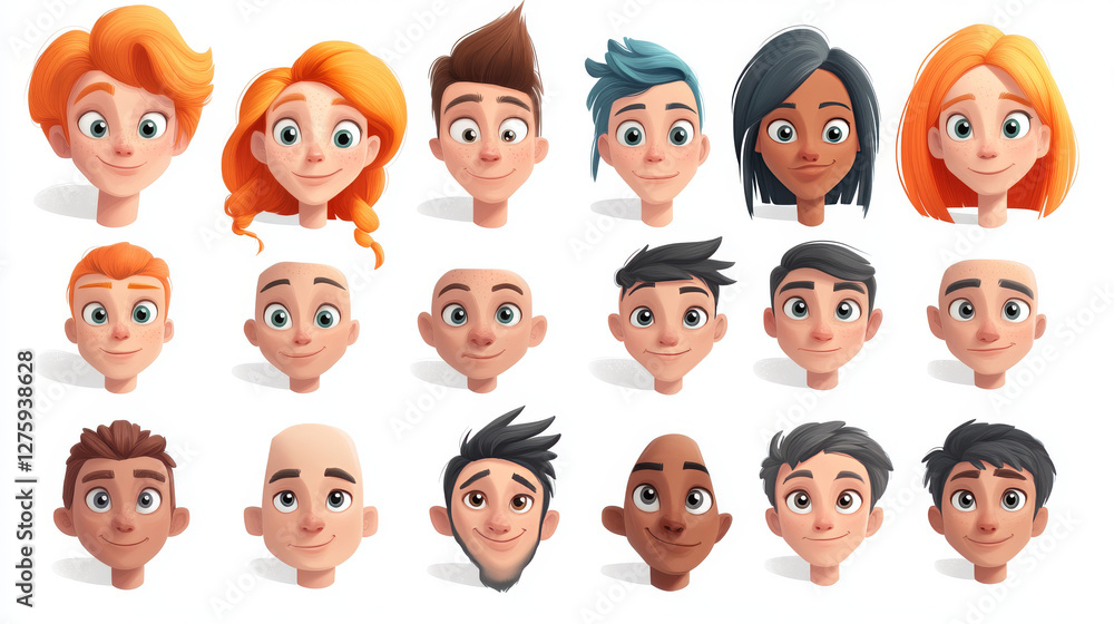 Man face constructor, avatar of caucasian male character creation heads, hairstyle, nose, eyes with eyebrows and lips. Facial elements for construction isolated on white background, cartoon vector set Man face constructor, avatar of caucasian male character creation heads, hairstyle, nose, eyes with eyebrows and lips. Facial elements for construction isolated on white background, cartoon vector set