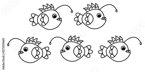 Cute Anglerfish as Sea Animal Floating Underwater Vector Illustration