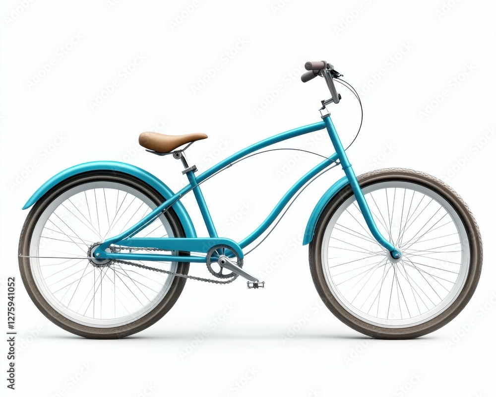 Beach Cruiser Bicycle Isolated on White Background. Blue Cruiser Bike for Exercise Beach Cruiser Bicycle Isolated on White Background. Blue Cruiser Bike for Exercise