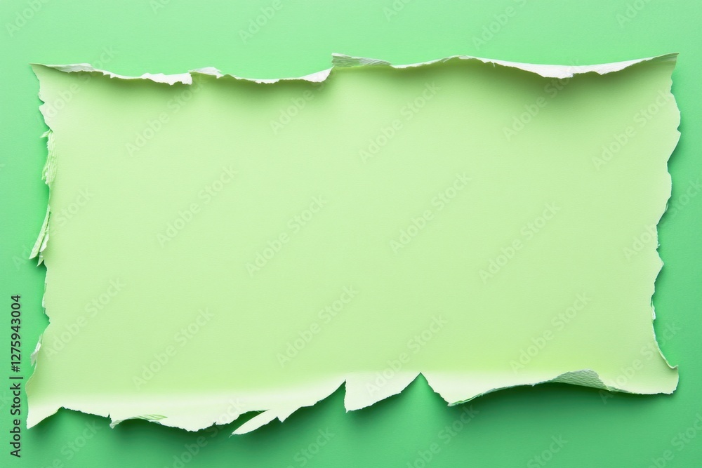 Fototapeta premium A torn piece of paper lies on a green background, possibly a creative or intellectual concept