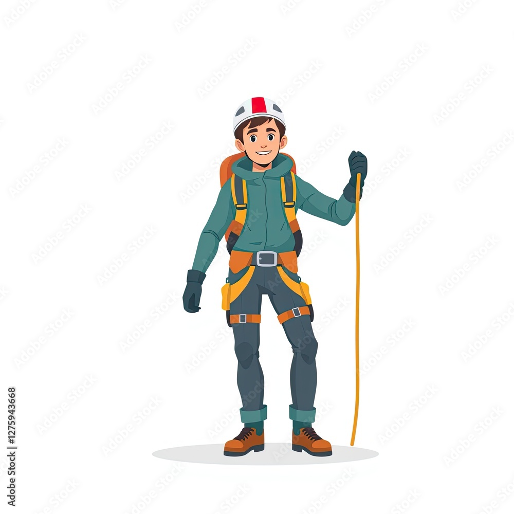 A smiling male mountain climber stands ready for his ascent A smiling male mountain climber stands ready for his ascent