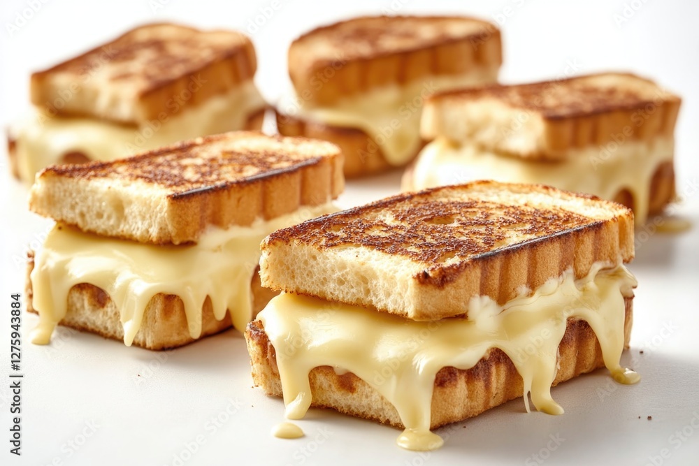 Four grilled cheese sandwiches with melted cheese, a popular comfort food Four grilled cheese sandwiches with melted cheese, a popular comfort food