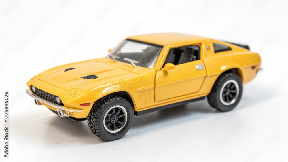Yellow Die-Cast Toy Car on White Background Yellow Die-Cast Toy Car on White Background
