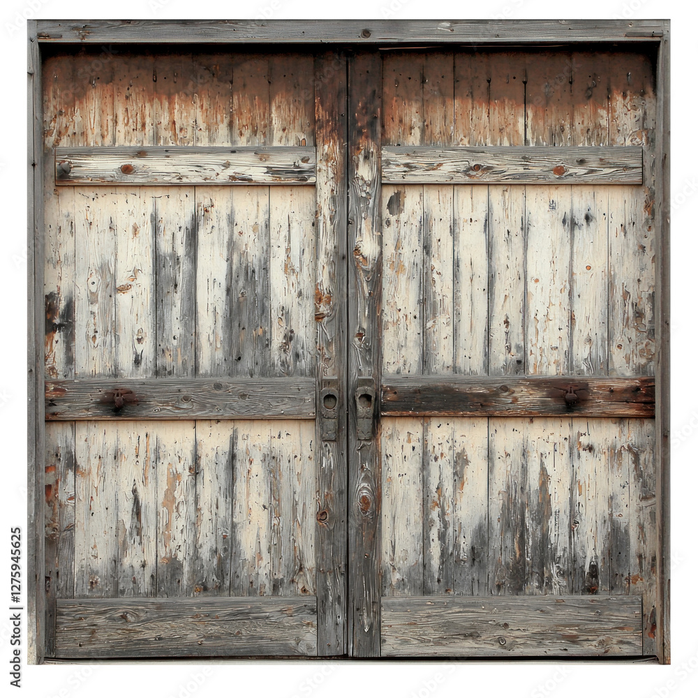 Rustic wooden double doors with weathered texture isolated on png transparent background, cut out Rustic wooden double doors with weathered texture isolated on png transparent background, cut out