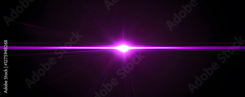 Bright Purple Lens Flare on Black Background Glowing Starburst Light Effect Digital Rendering Abstract Cosmic Energy Beam