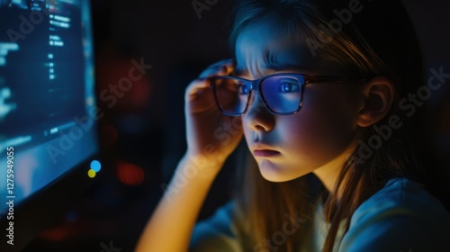 girl coding at night