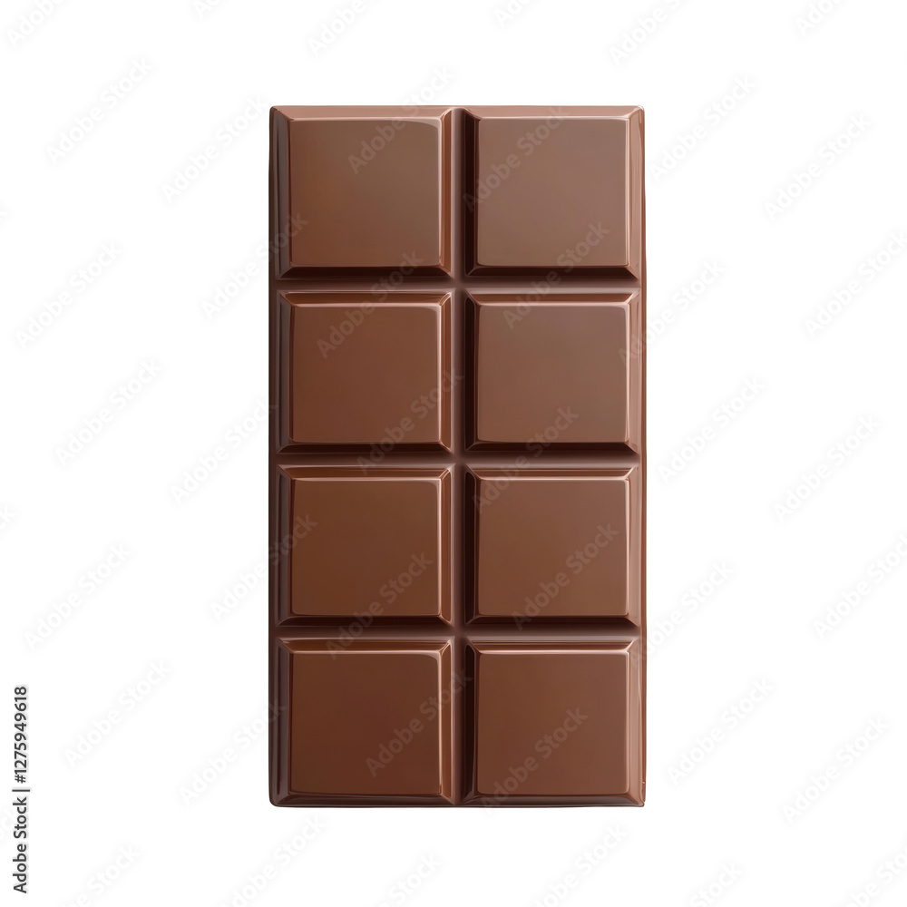 Fototapeta premium Sweet chocolate bar with eight square segments on a plain background