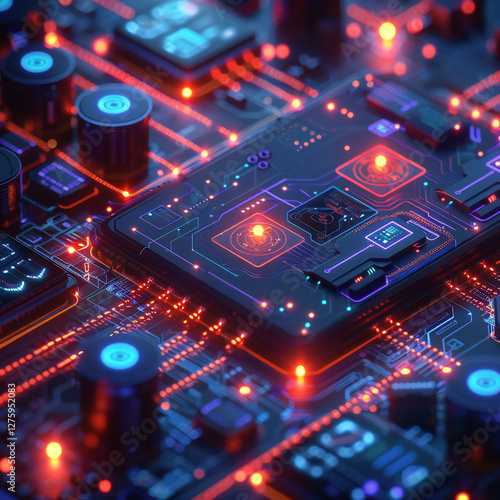 Futuristic Cyber Security Infographic Featuring Isometric Network Architecture, Hacker Threats, and Data Breach Visuals in a Dynamic Digital Landscape