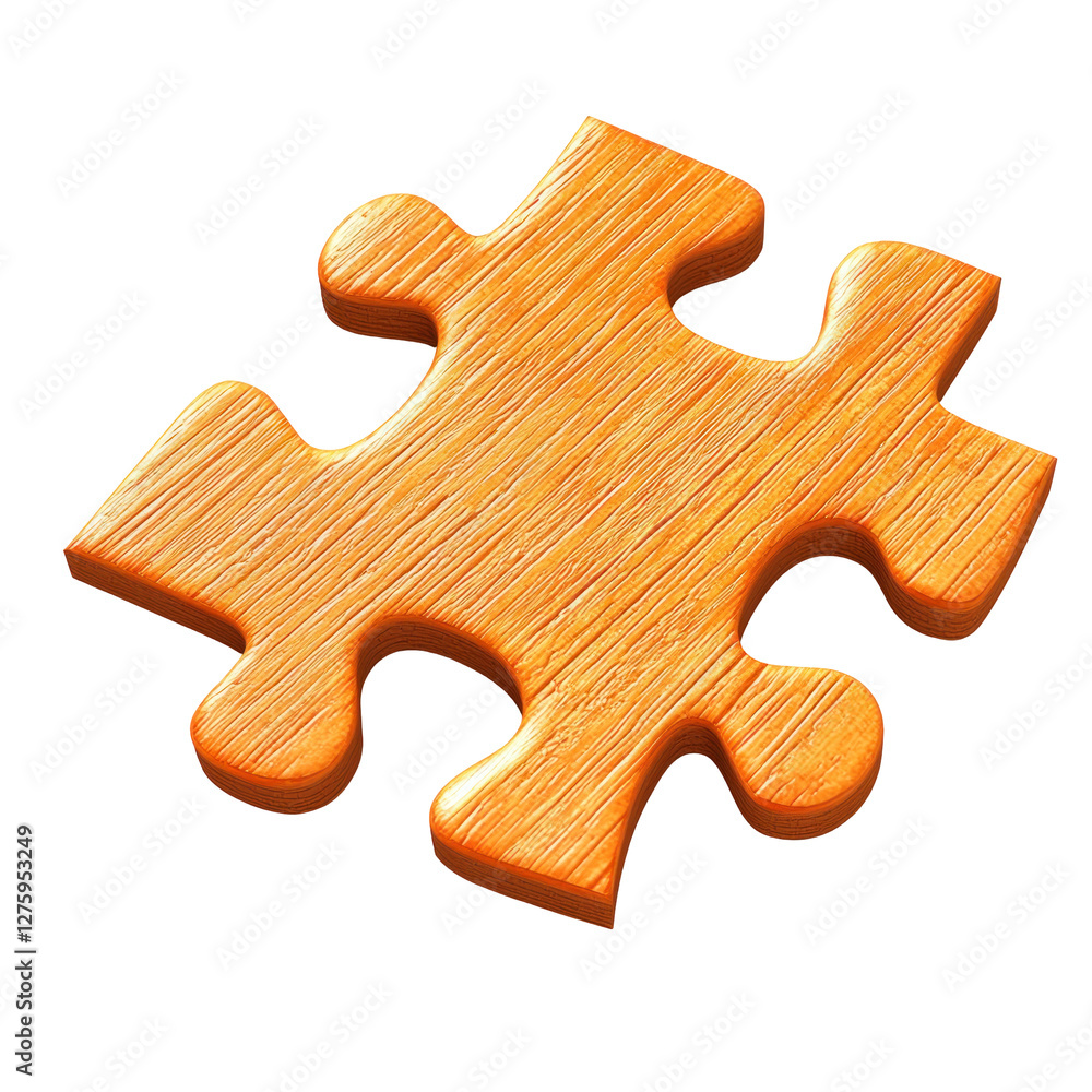 Fototapeta premium Single orange puzzle piece on a white background isolated on png transparent background, cut out