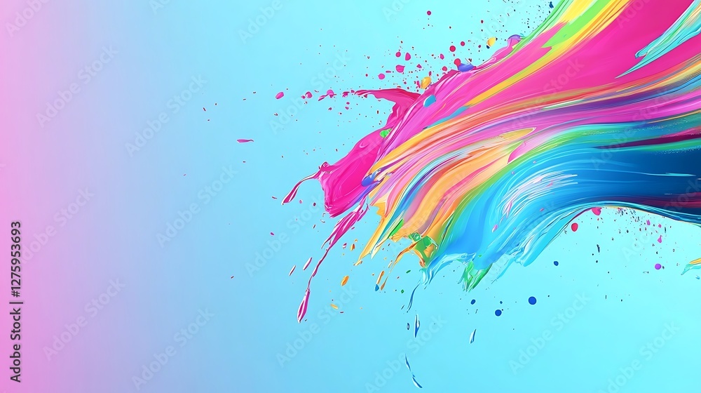 Obraz premium Colorful paint splash, dynamic motion, light blue background, vibrant art, design element