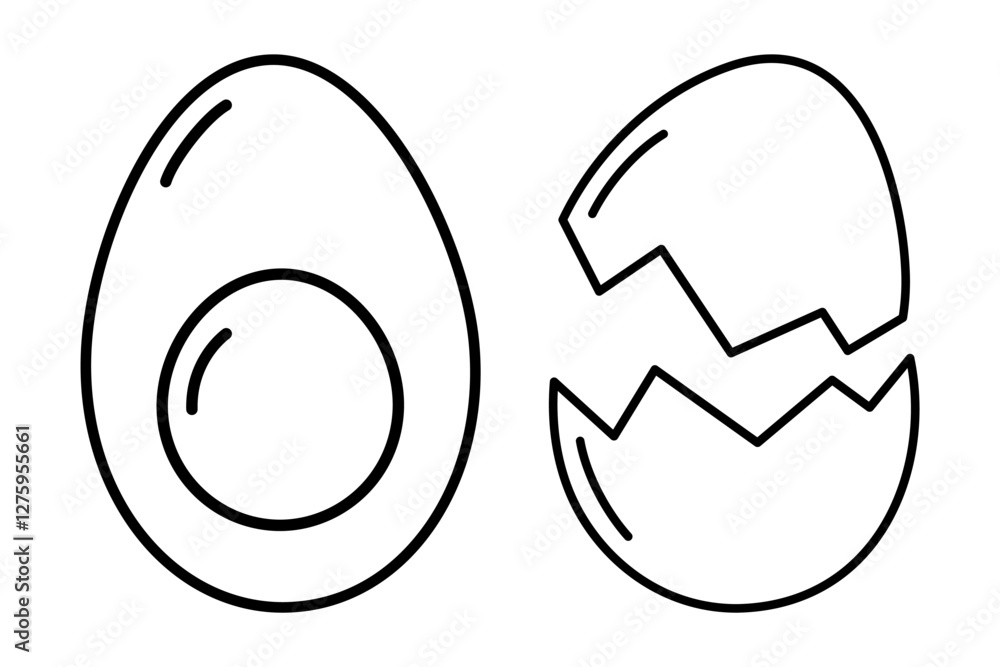 Outline Half boiled egg and yolk and Cracked eggshell Linear Icon Sticker logo idea Minimalism Set 2 Outline Half boiled egg and yolk and Cracked eggshell Linear Icon Sticker logo idea Minimalism Set 2