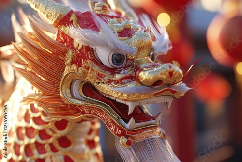 A close-up shot of a dragon's head on a pole, great for fantasy or mythological themes photo