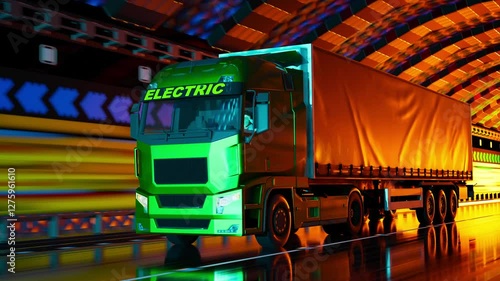 Autonomous electric truck drives through tunnel