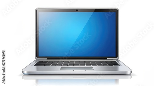 Silver Laptop on White Background