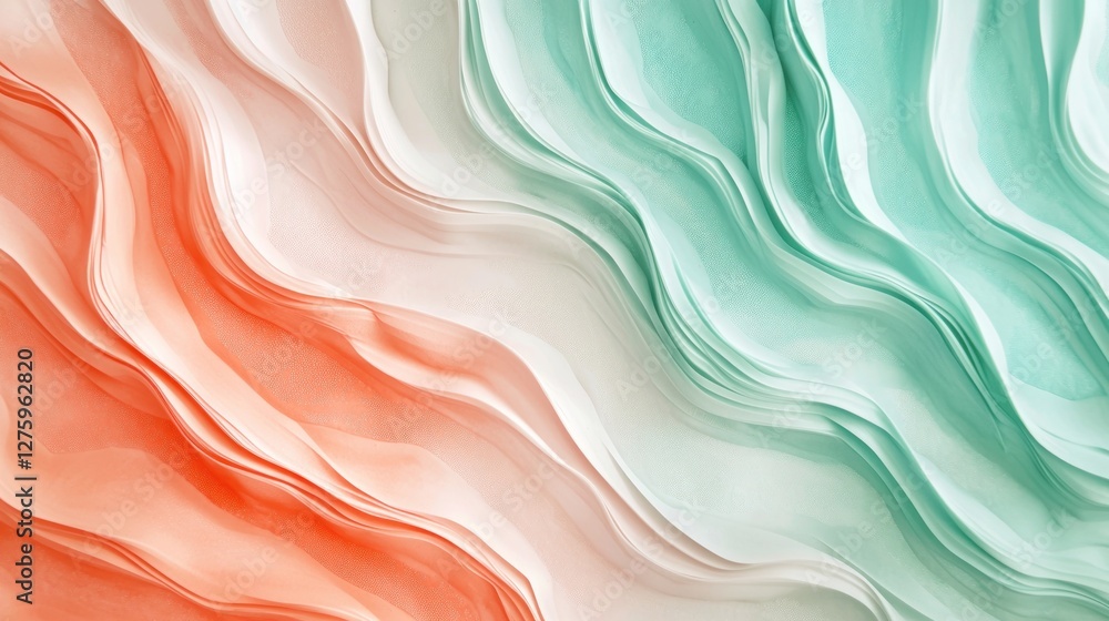 Obraz premium Abstract Pastel Wave Swirls: A Dreamy Teal and Coral Design