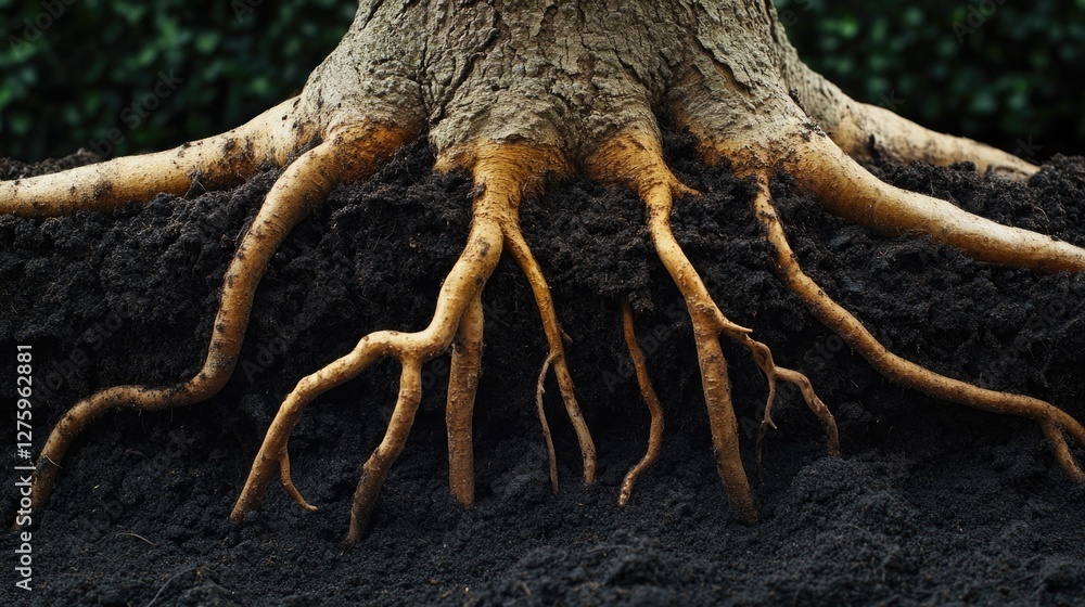 Fototapeta premium Close-up view of a tree's exposed roots