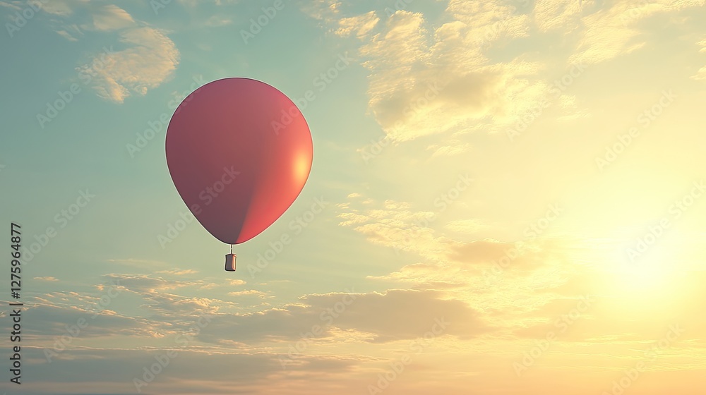 A lone floating balloon drifting in a sky filled with soft clouds, symbolizing freedom.
