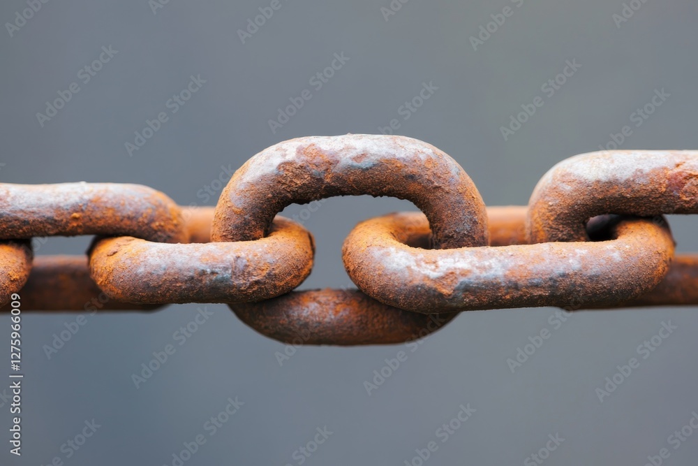 Rusty metal chain links showcasing texture and decay in close-up against a neutral background Rusty metal chain links showcasing texture and decay in close-up against a neutral background