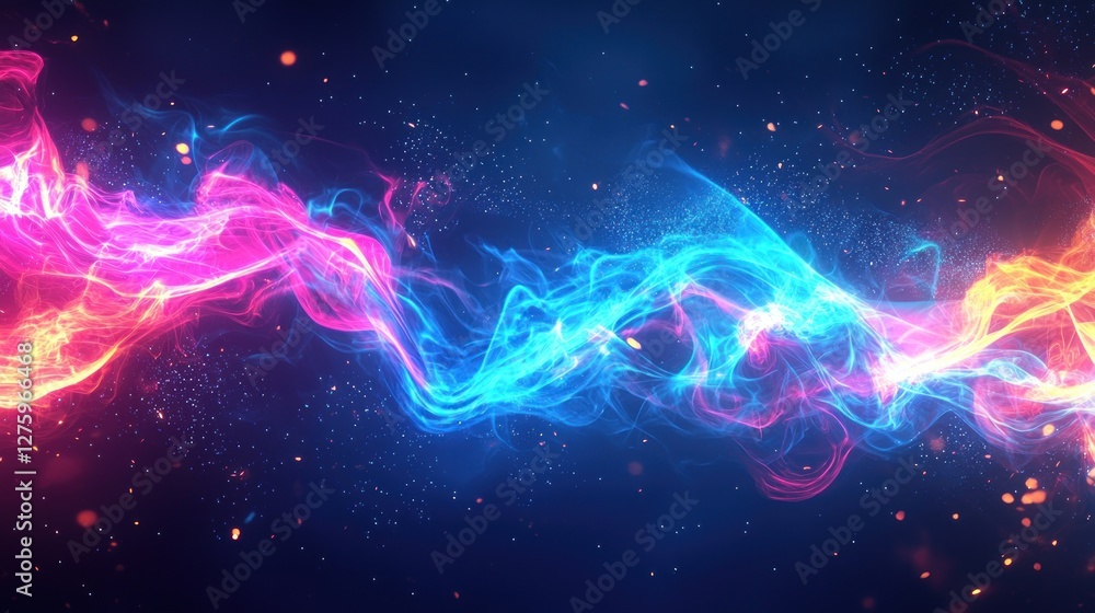 Fototapeta premium Abstract Blue and Pink Nebula, Cosmic Energy Flow, Digital Art, Glowing Streams, Fantasy Background