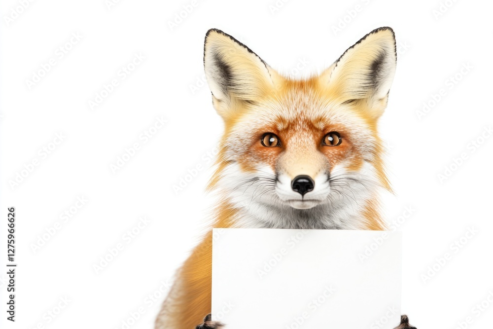 Fototapeta premium A curious red fox holds a sign in front of its face, perhaps trying to convey a message or hide its identity