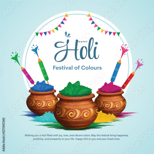 Beautiful poster for Indian festival Happy Holi with color pot conceptual background. abstract vector illustration design