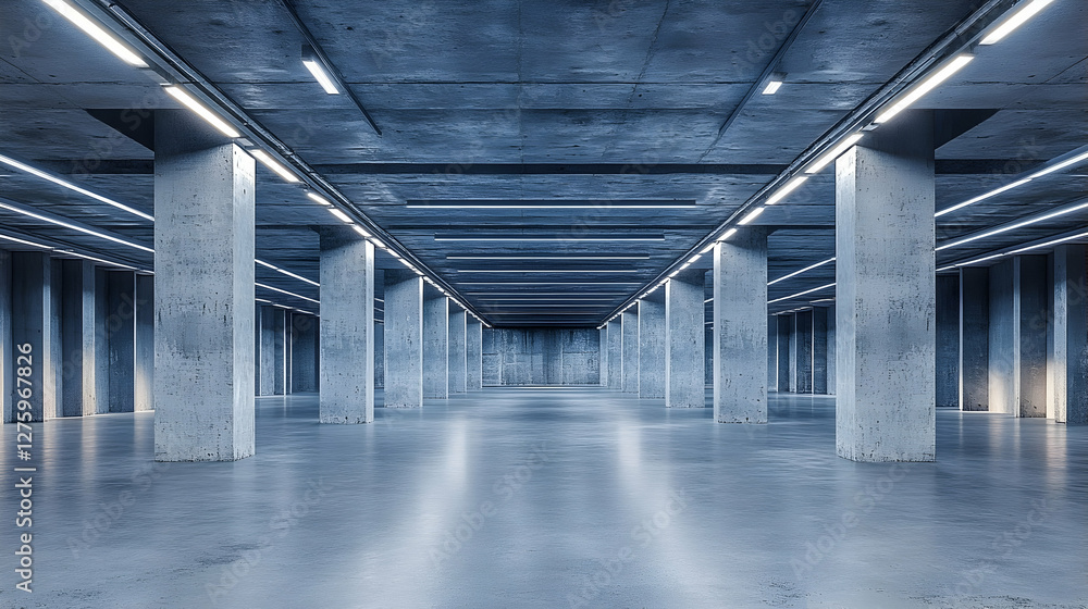 Fototapeta premium Empty modern concrete garage interior, spacious, futuristic