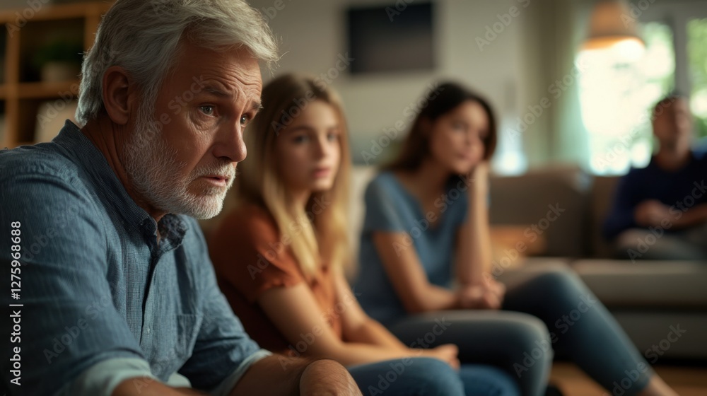 Family conflict emerging in a cozy study during a family conversation. Featuring frustration and emotional isolation Family conflict emerging in a cozy study during a family conversation. Featuring frustration and emotional isolation