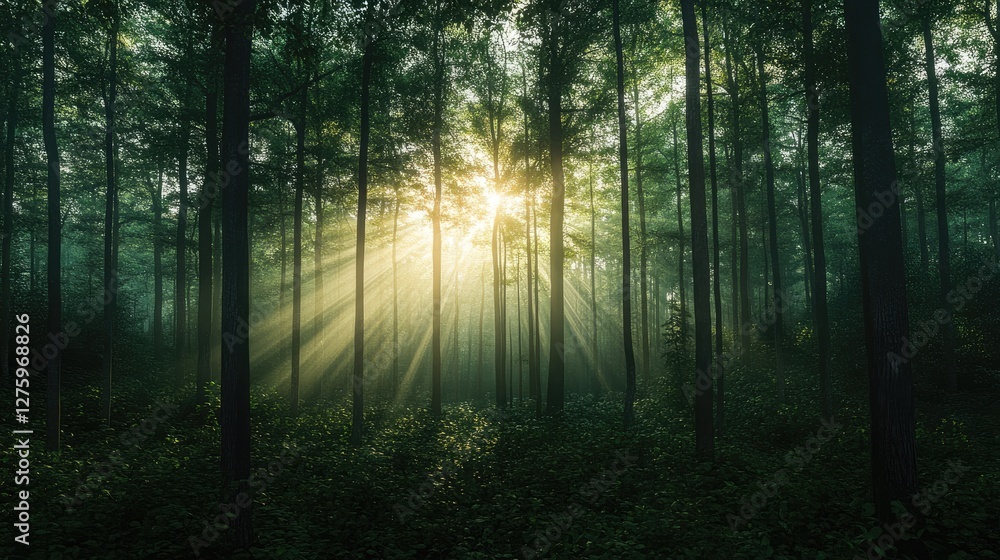 Naklejka premium A sunlit forest where tree heights form an abstract representation of a financial graph.