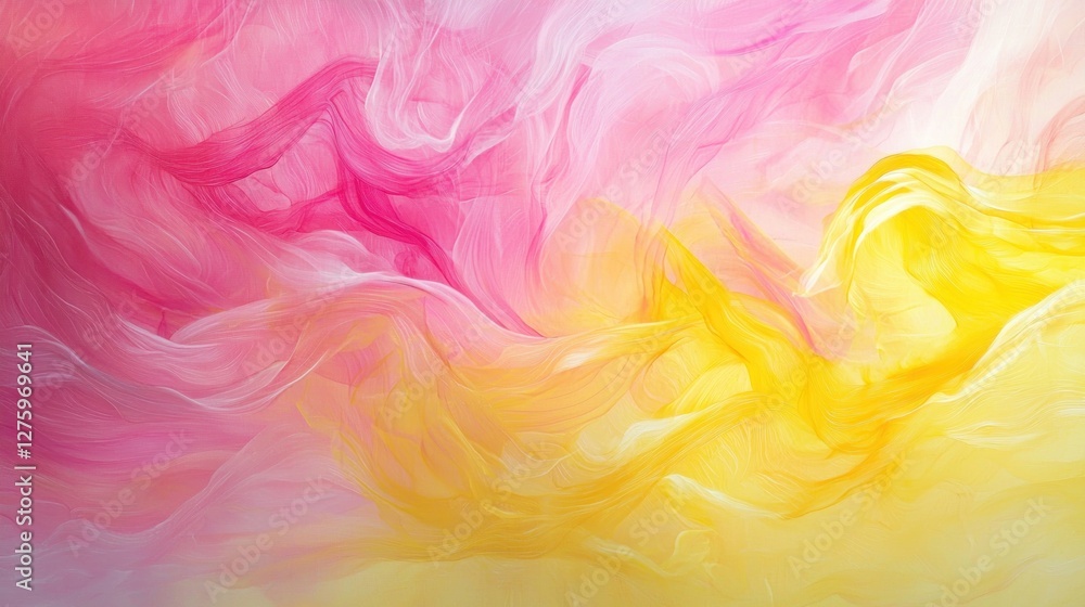 Fototapeta premium Abstract Pink and Yellow Swirls: A Dreamlike Textile Texture