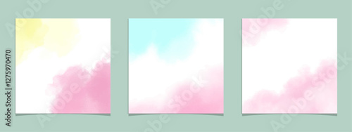 春イメージの水彩テクスチャーの背景フレームセット　正方形、ベクターイラスト、手描き、1080pxのテンプレート、Social media post	