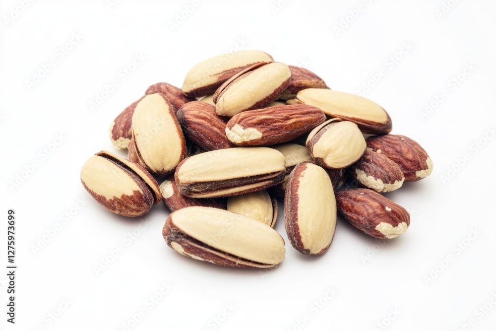 A collection of nuts arranged neatly on a white surface A collection of nuts arranged neatly on a white surface