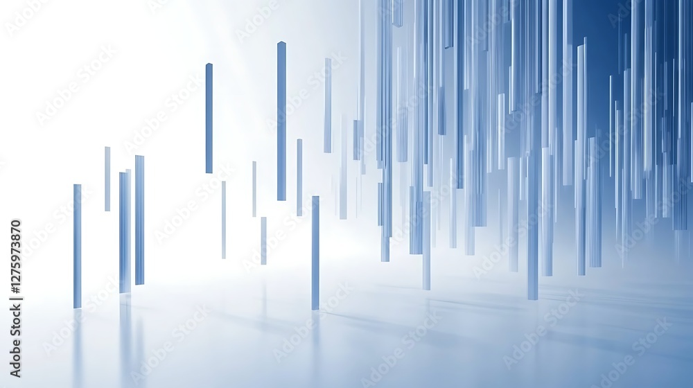 Abstract blue columns falling, light background, digital art Abstract blue columns falling, light background, digital art