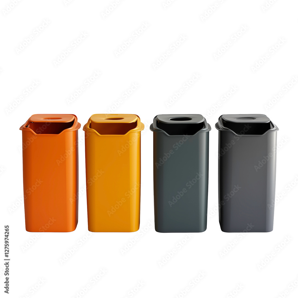 Color-Coded Recycling Bins: An array of vibrant, color-coded recycling bins stands ready for eco-conscious waste disposal, emphasizing environmental responsibility and sustainable practices. Color-Coded Recycling Bins: An array of vibrant, color-coded recycling bins stands ready for eco-conscious waste disposal, emphasizing environmental responsibility and sustainable practices.