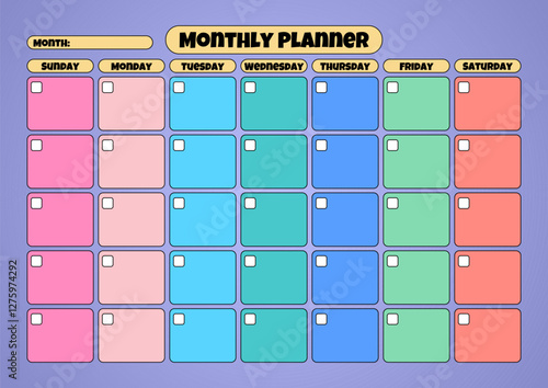 A vibrant monthly calendar template with blank checkboxes for adding dates, perfect for planning and organization.