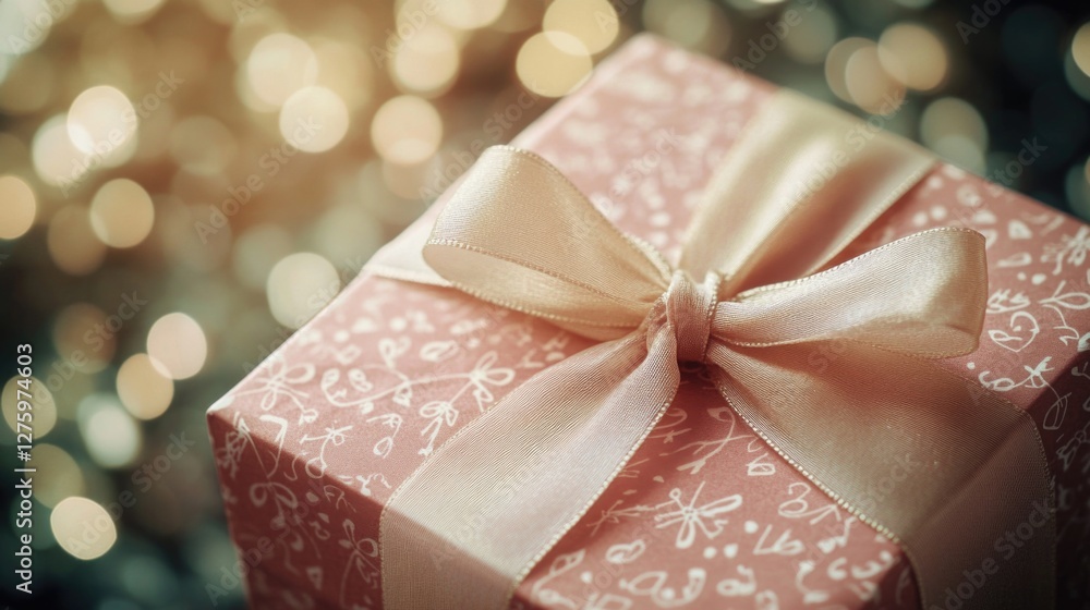 A small pink gift box with a ribbon tied around it, perfect for wrapping small presents or using as a decoration A small pink gift box with a ribbon tied around it, perfect for wrapping small presents or using as a decoration