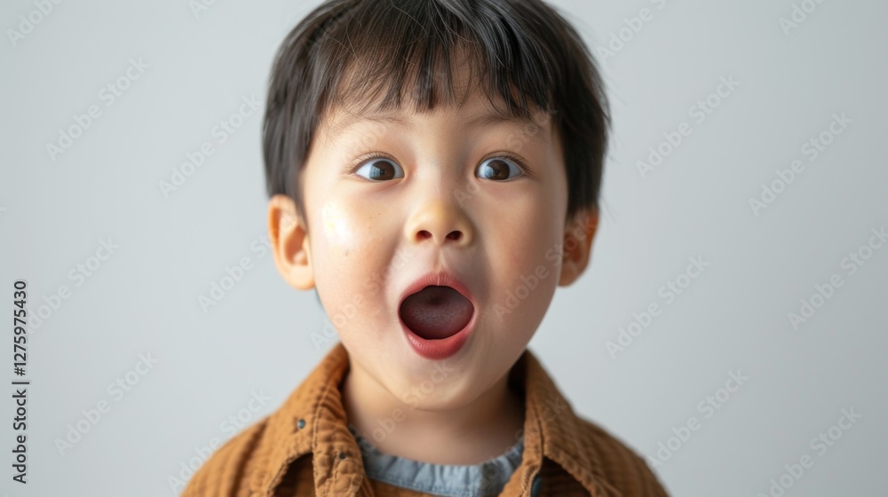 Young boy making exaggeratedly open-mouthed facial expression. Young boy making exaggeratedly open-mouthed facial expression.