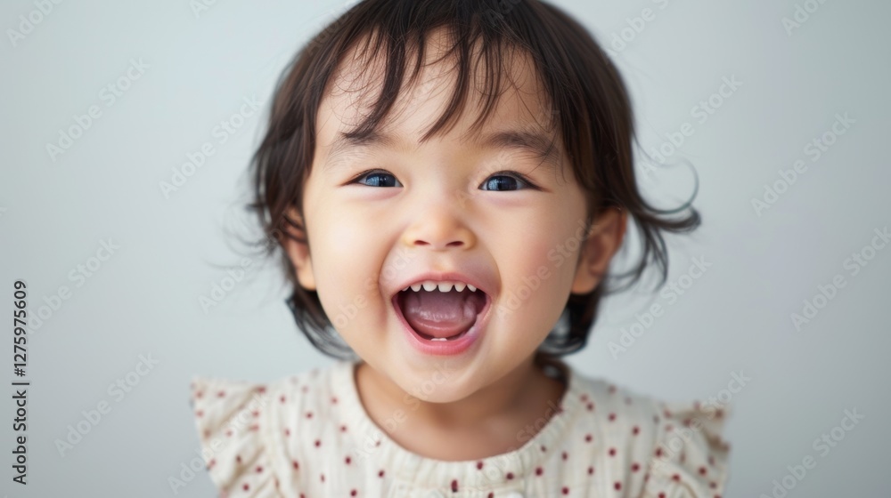 A baby girl smiling at camera, taken from her parents' perspective. A baby girl smiling at camera, taken from her parents' perspective.