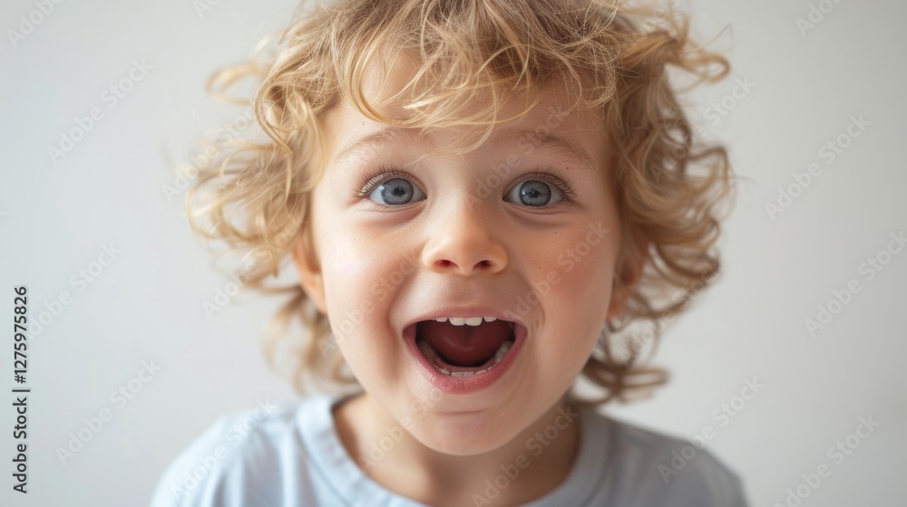 A young child's face and upper torso, captured from a close-up perspective with a playful and cheerful expression. A young child's face and upper torso, captured from a close-up perspective with a playful and cheerful expression.