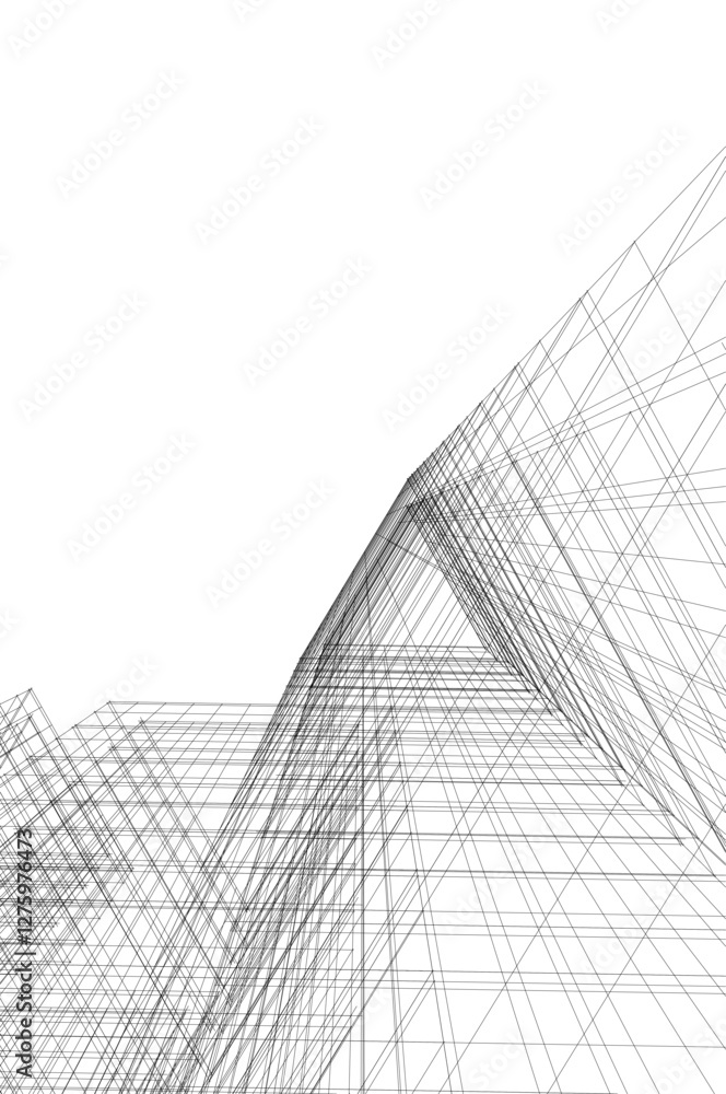 Modern Architectural Wireframe: Abstract Geometric Skyscrapers and Urban Perspective Modern Architectural Wireframe: Abstract Geometric Skyscrapers and Urban Perspective