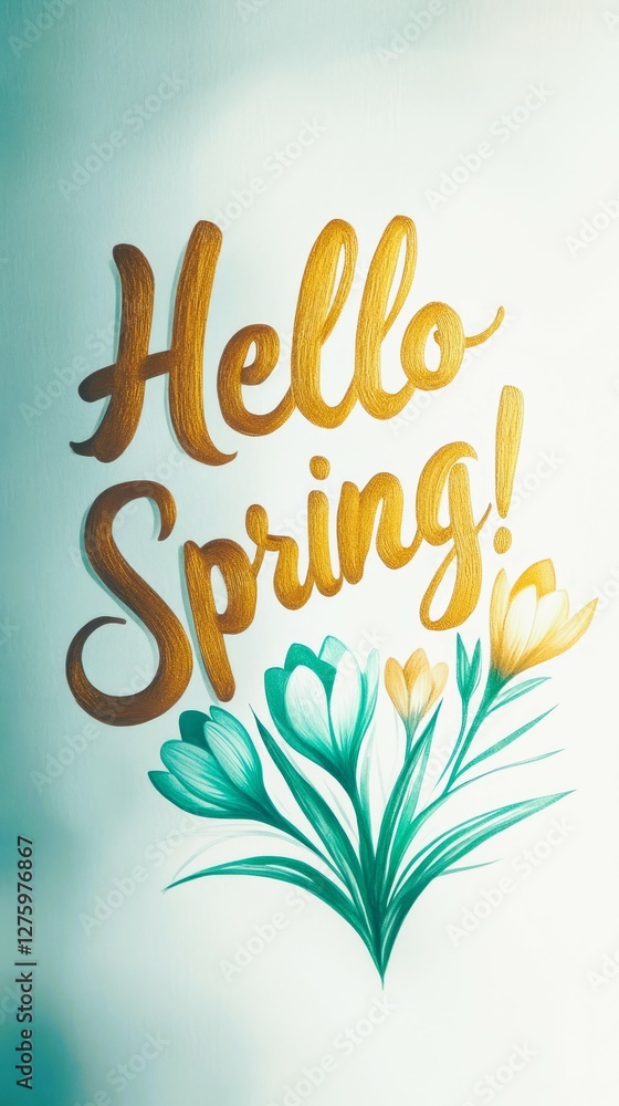 Obraz premium Hello spring text and beautiful crocus flowers