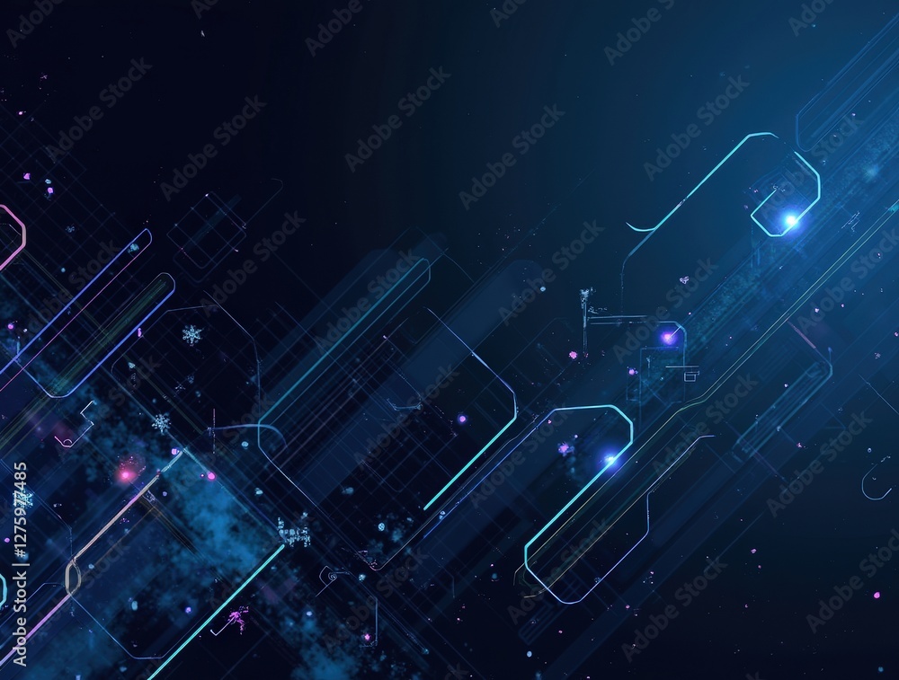 Naklejka premium Futuristic tech background with glowing lines and geometric shapes creating dynamic visual