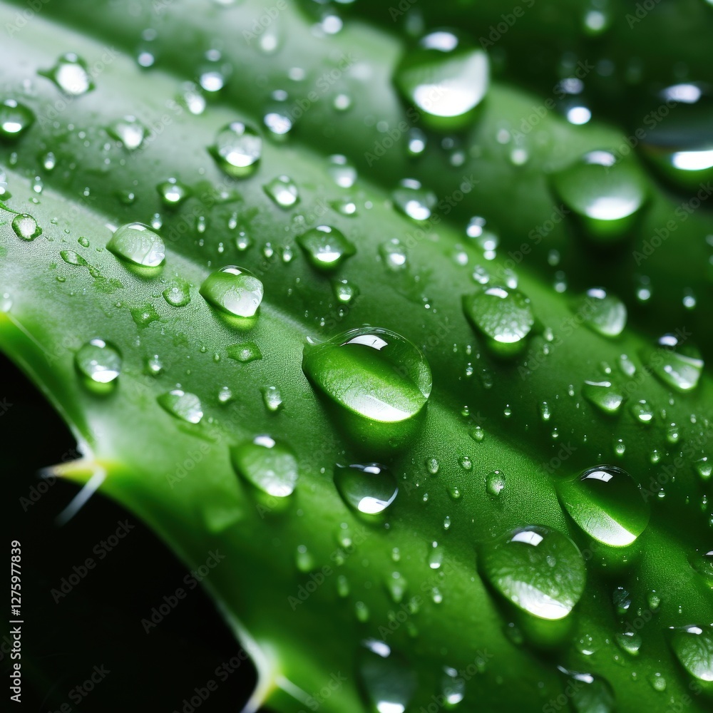 Dewdrops on Tropical Leaf, Closeup. Nature Background Dewdrops on Tropical Leaf, Closeup. Nature Background