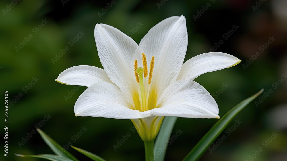 Close-up of a single white lily flower Close-up of a single white lily flower