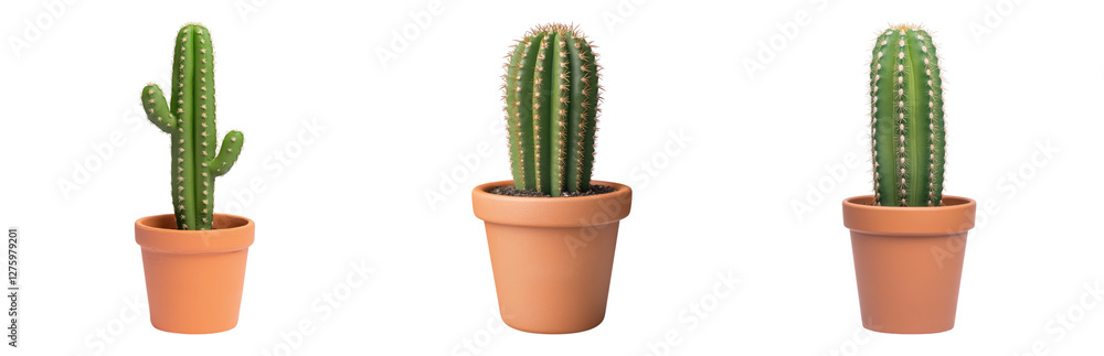 Variety of Cacti in Terracotta Pots on White Isolated on transparent background Variety of Cacti in Terracotta Pots on White Isolated on transparent background