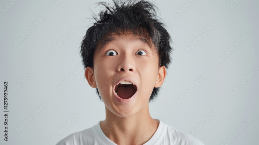 A young man making a shocked face.