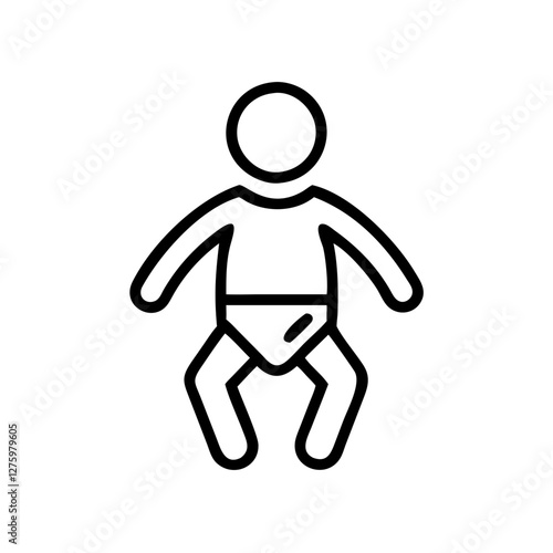 Iconic Infant: A simple, minimalist outline of a baby in a diaper, capturing the essence of infancy and new beginnings, perfect for representing childhood, parenting, or developmental stages.
