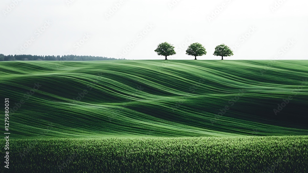 Obraz premium Rolling Green Fields With Two Trees Atop