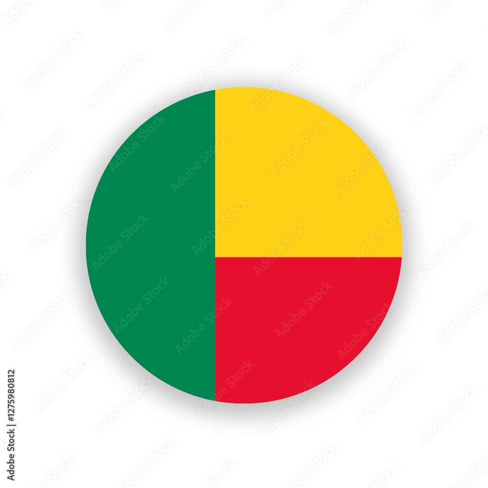 Benin national flag in circle shape isolated on white. Illustration Benin national flag in circle shape isolated on white. Illustration