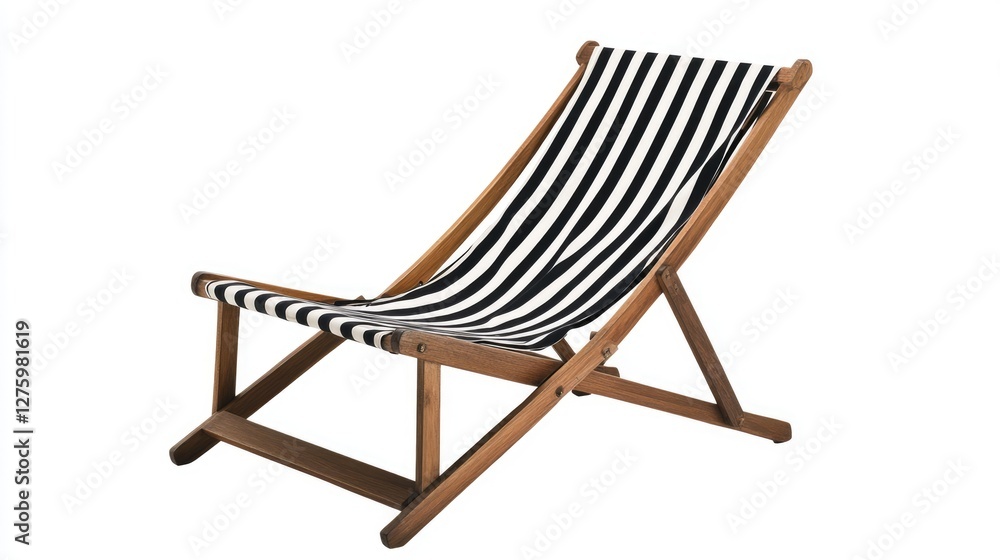 Striped deck chair, file of isolated cut-out object on white background, isolated on white background Striped deck chair, file of isolated cut-out object on white background, isolated on white background
